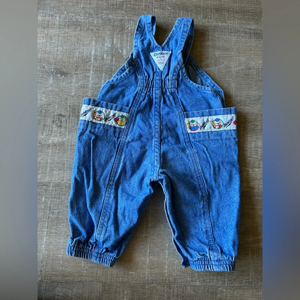 Vintage OshKosh B'Gosh Vestbak Bubble Romper Baseball Bears Overalls USA 3-6 MO